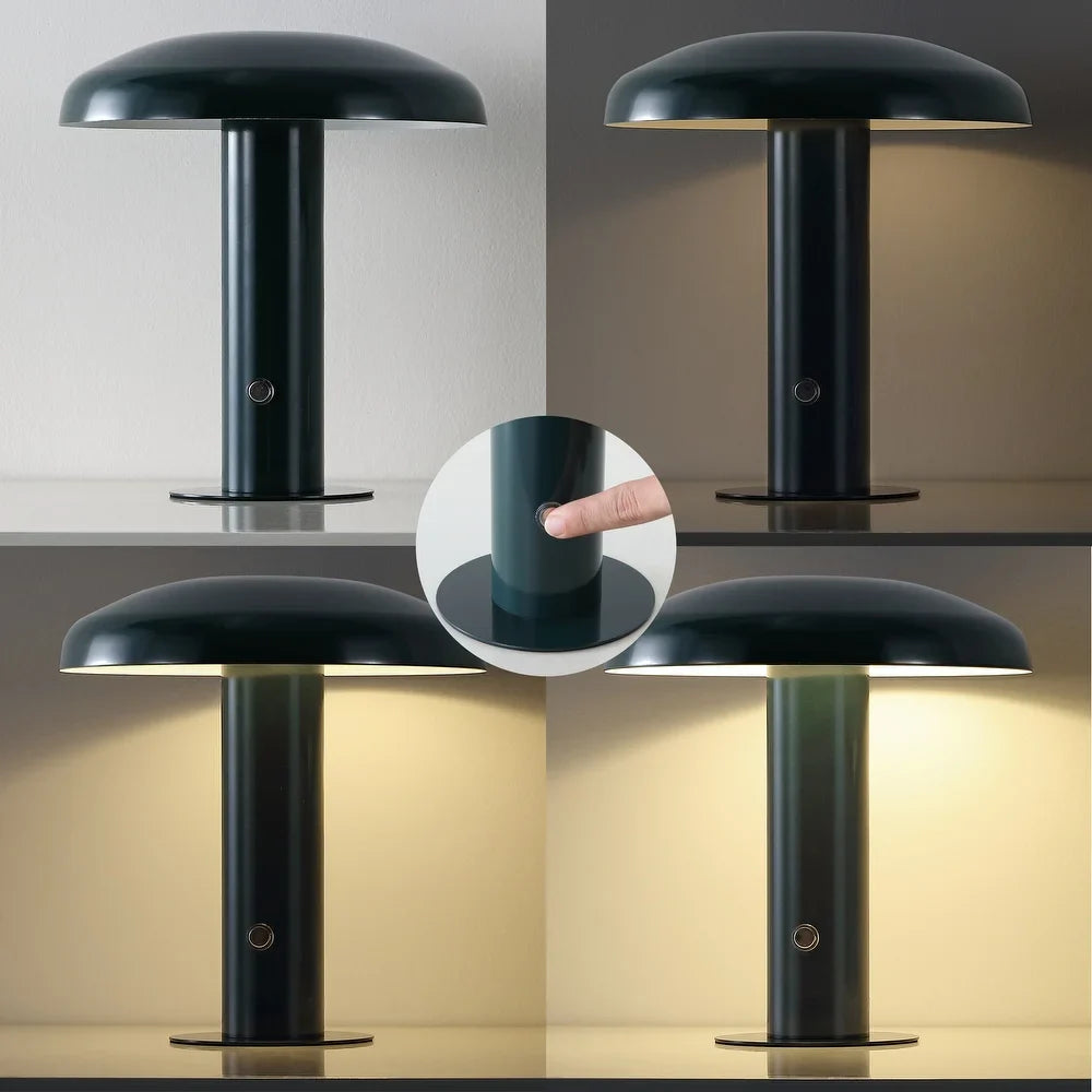 Boletus 11" Contemporary Bohemian Rechargeable/Cordless Iron Integrated LED Mushroom Table Lamp, by JONATHAN Y