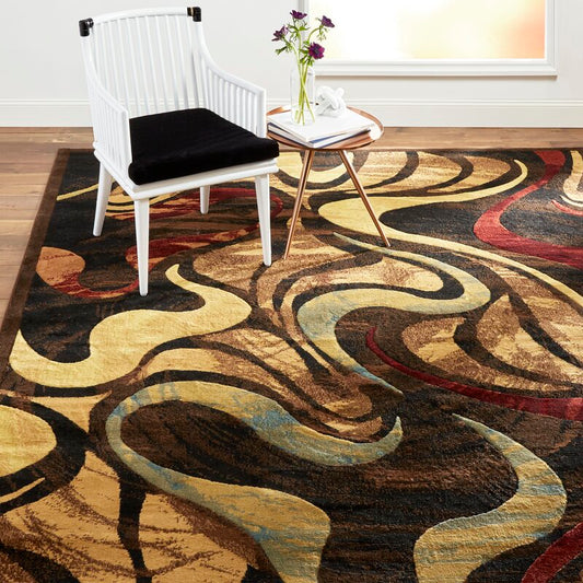 Contemporary Abstract Black Brown Beige Soft Area Rugs - Multiple Sizes