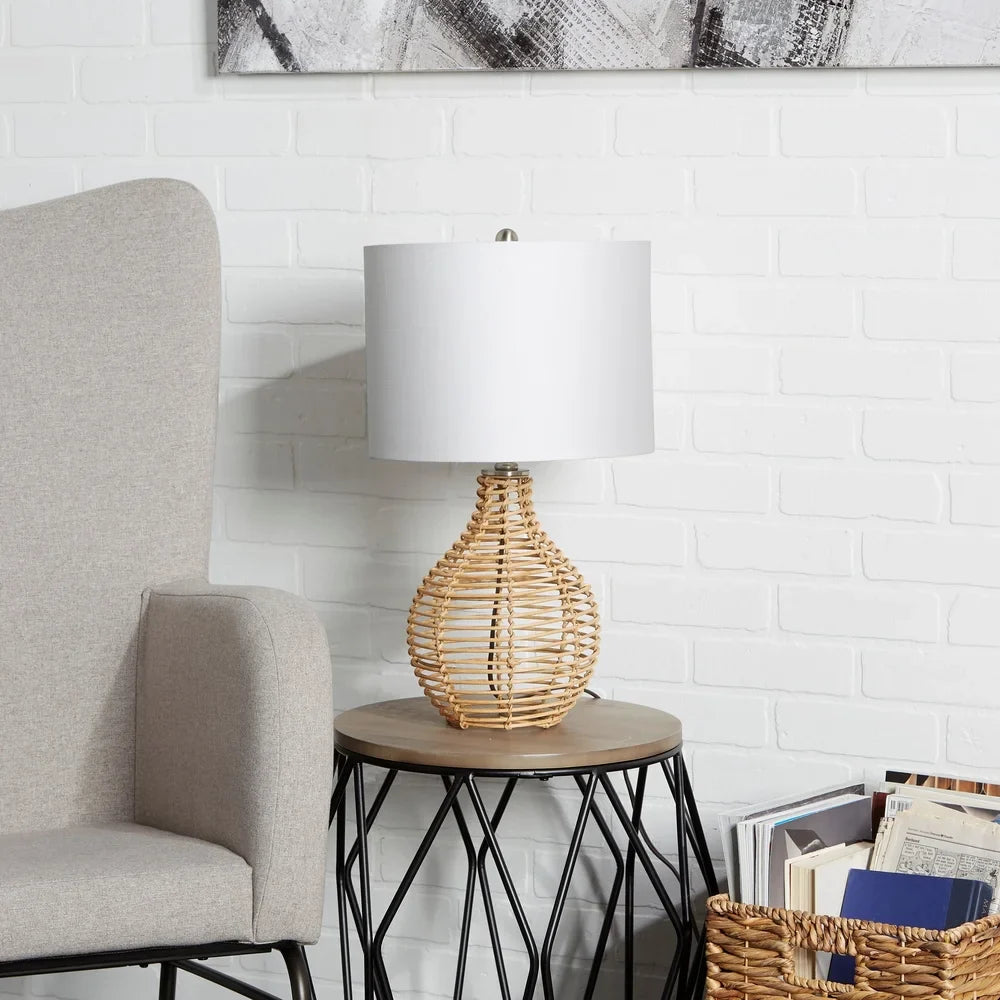 Bryce 20.5" Rattan Table Lamp with White Linen Drum Shade