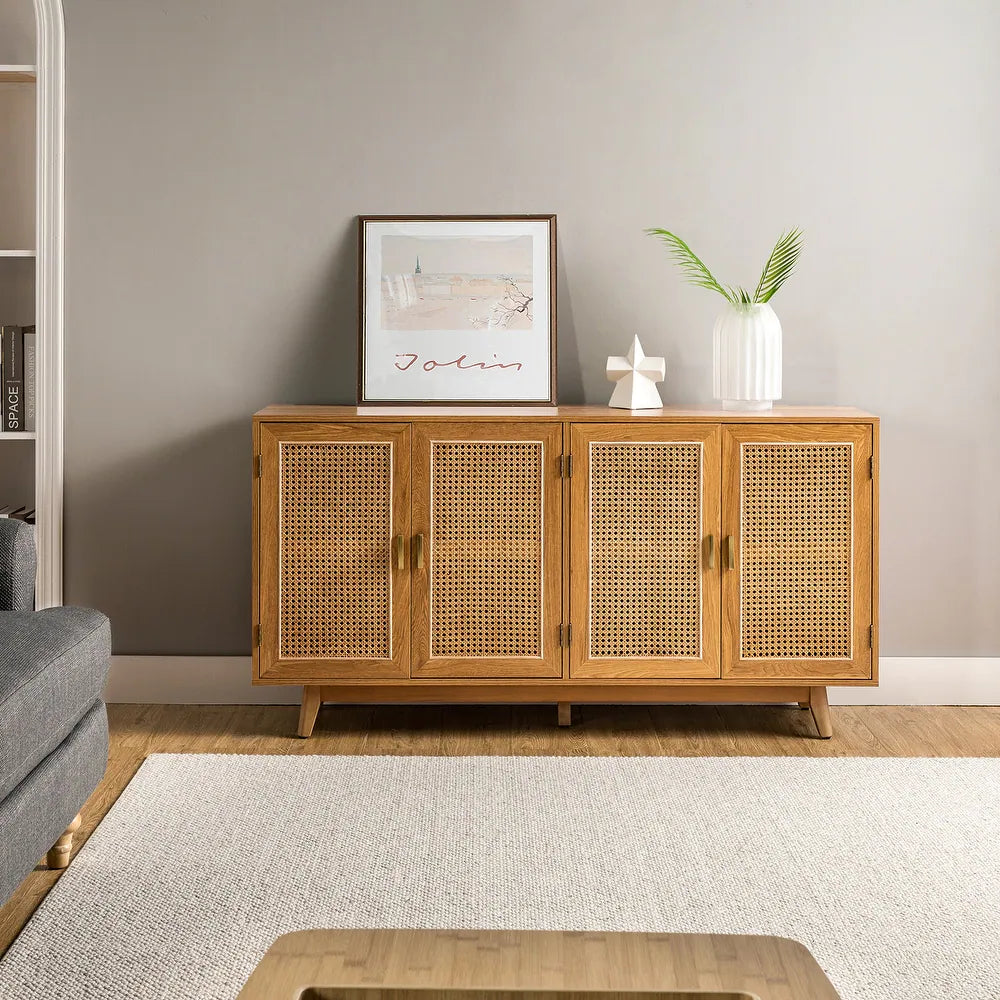 Byblis Classic Multifunctional Rattan up to 65" Storage TV Stand with 4-Door