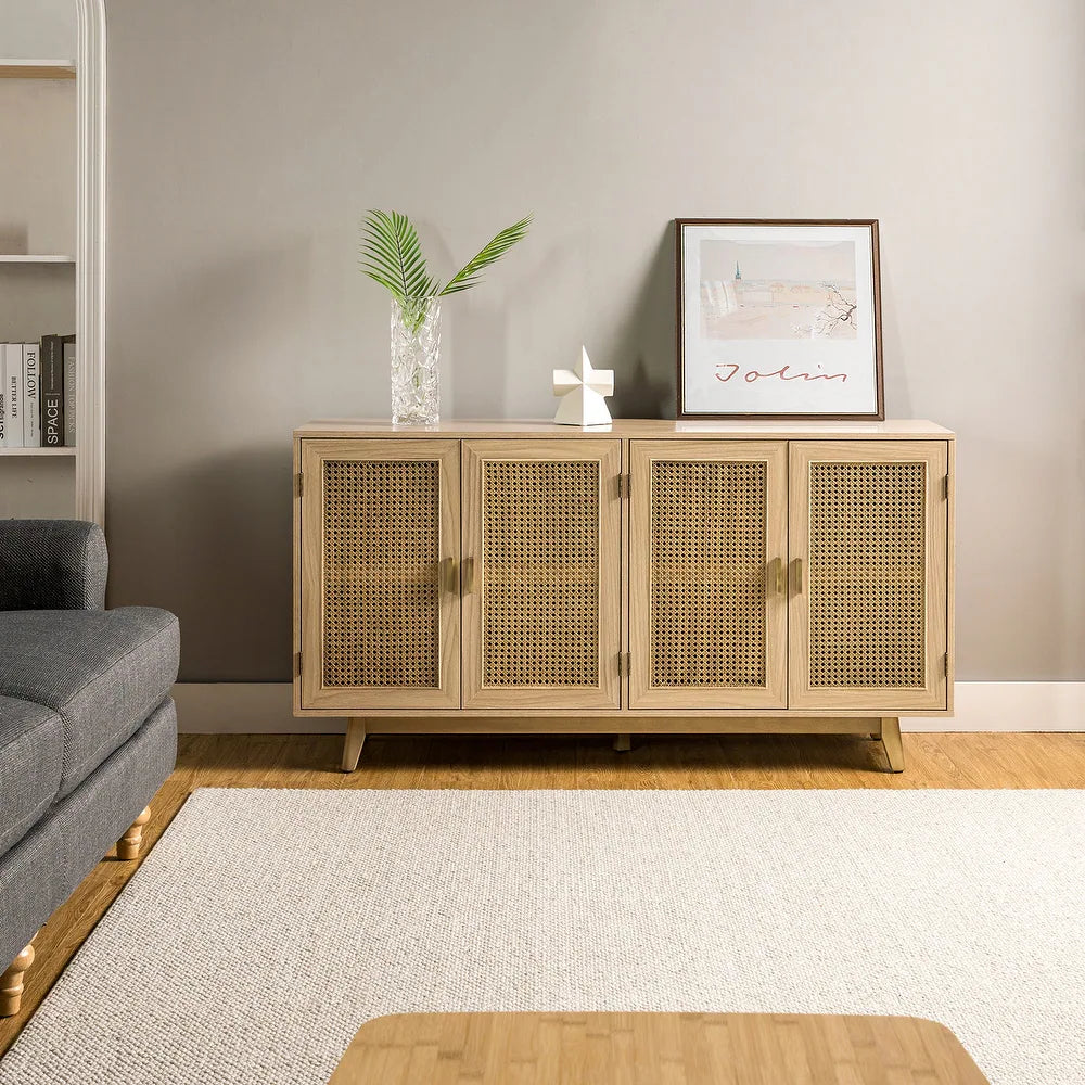 Byblis Classic Multifunctional Rattan up to 65" Storage TV Stand with 4-Door