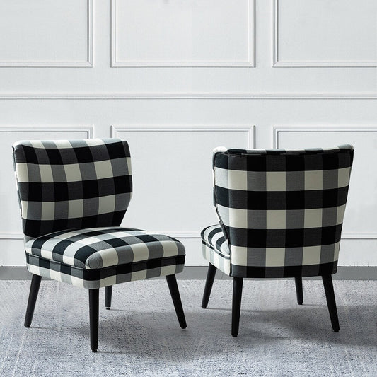 Cande Buffalo Plaid Side Chair with Black Base Set of 2