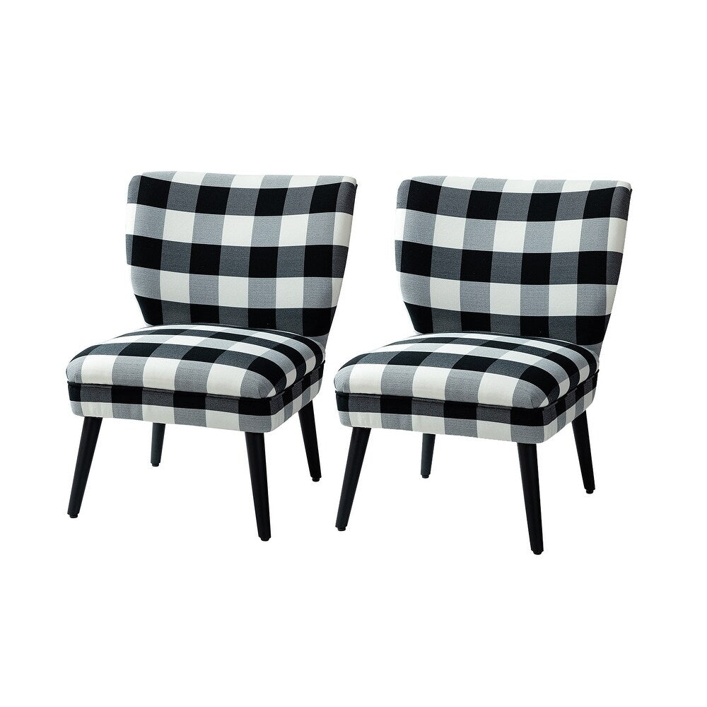 Cande Buffalo Plaid Side Chair with Black Base Set of 2