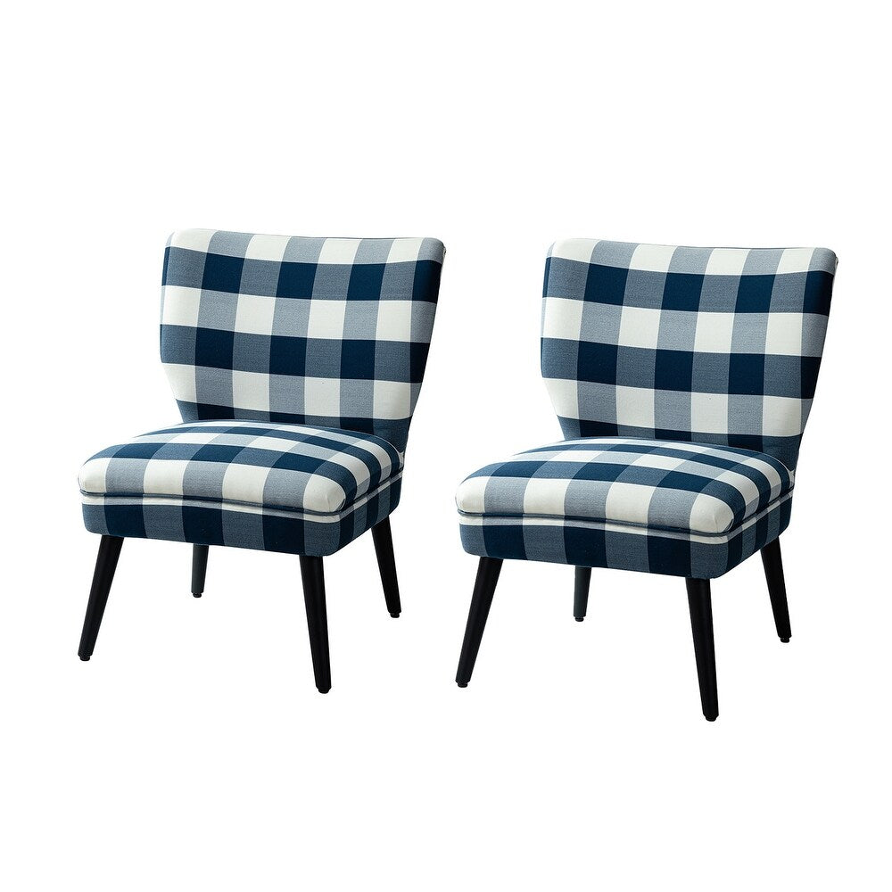 Cande Buffalo Plaid Side Chair with Black Base Set of 2