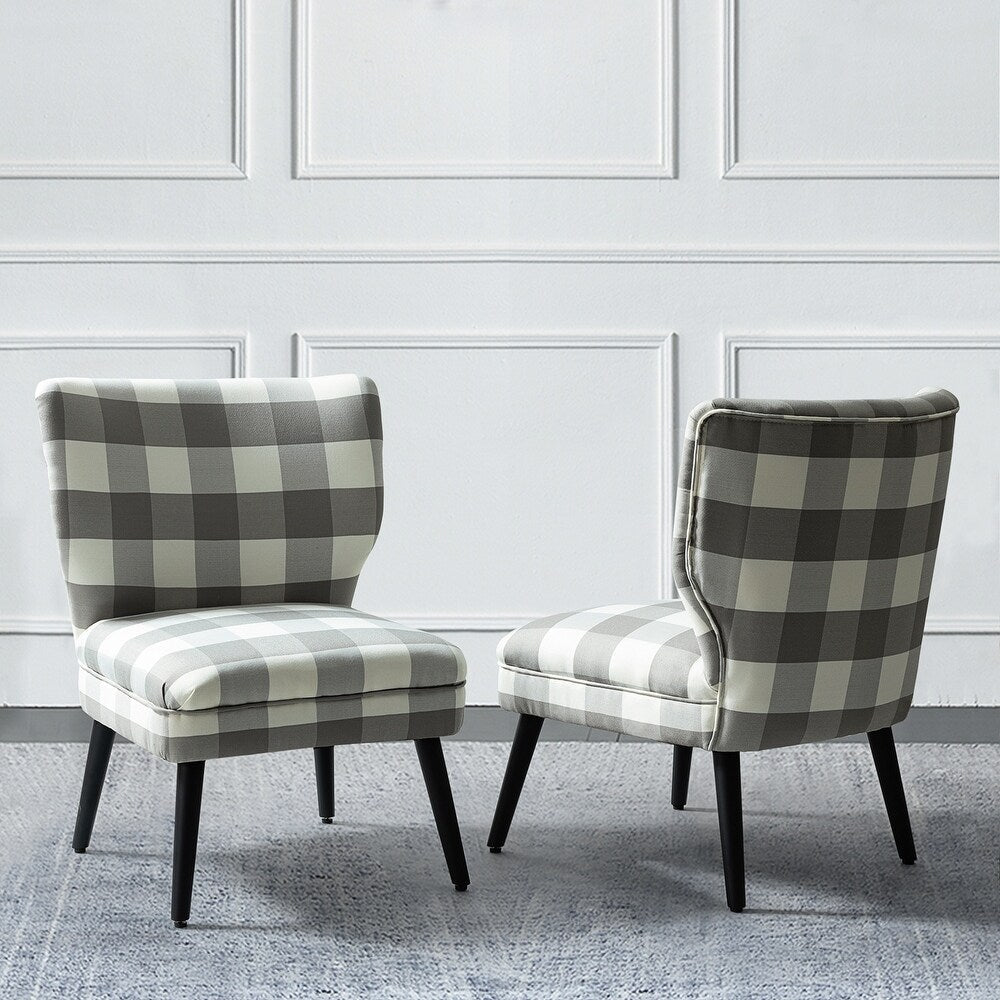 Cande Buffalo Plaid Side Chair with Black Base Set of 2