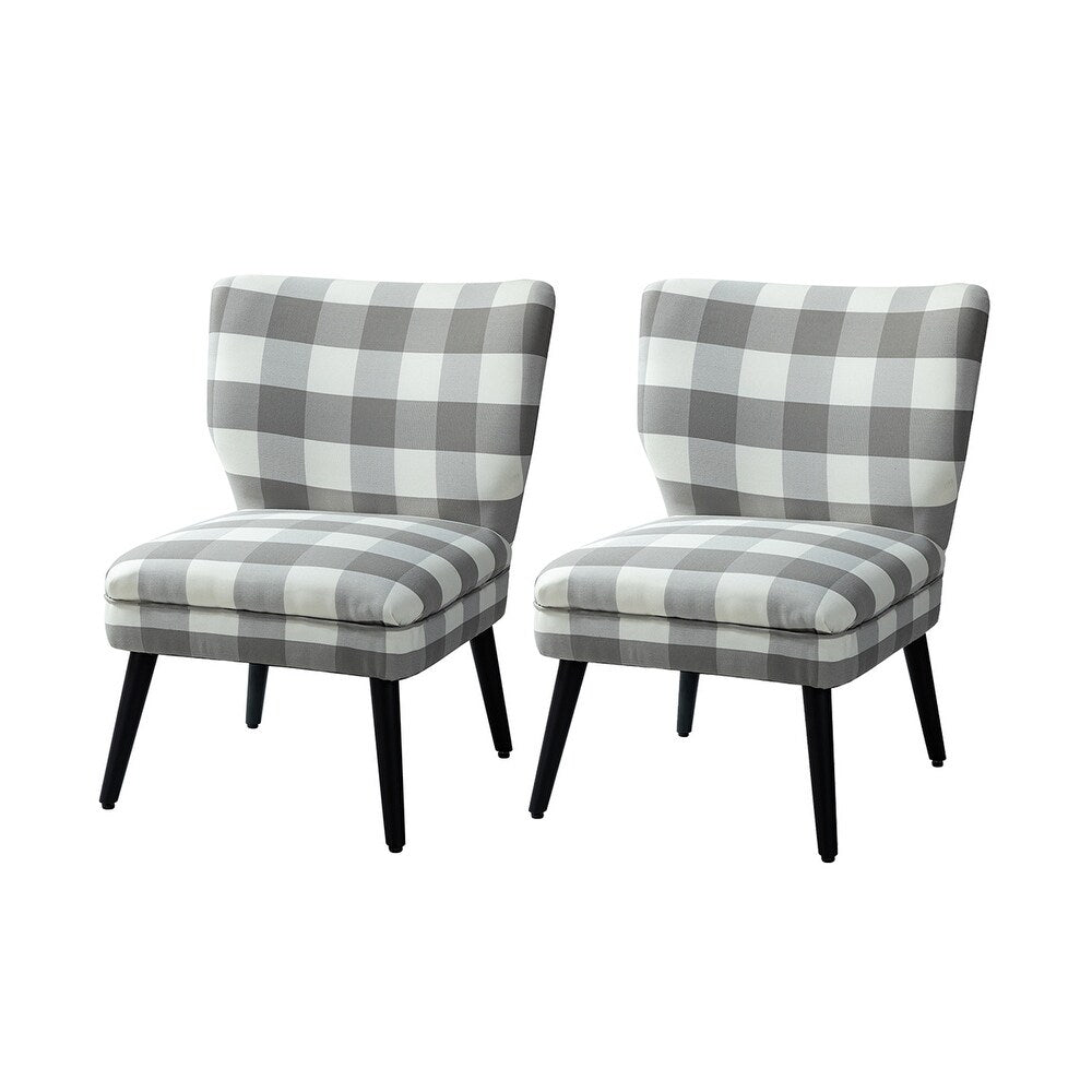 Cande Buffalo Plaid Side Chair with Black Base Set of 2