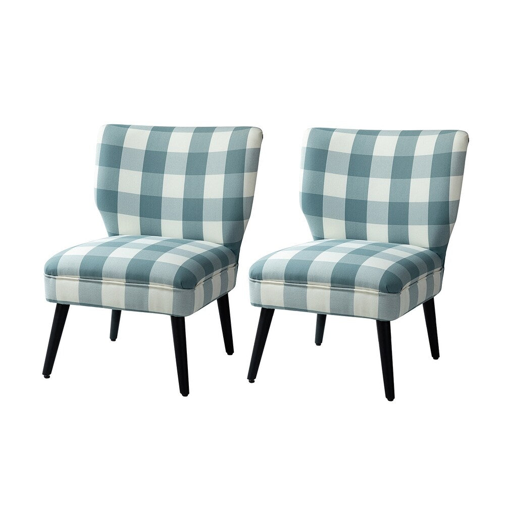 Cande Buffalo Plaid Side Chair with Black Base Set of 2