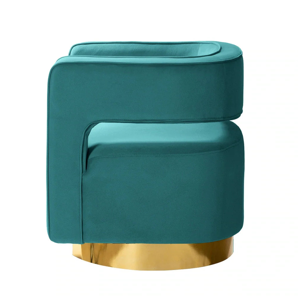 Carisa Modern Upholstered Swivel Comfy Open-Back Barrel Chair with Golden Base