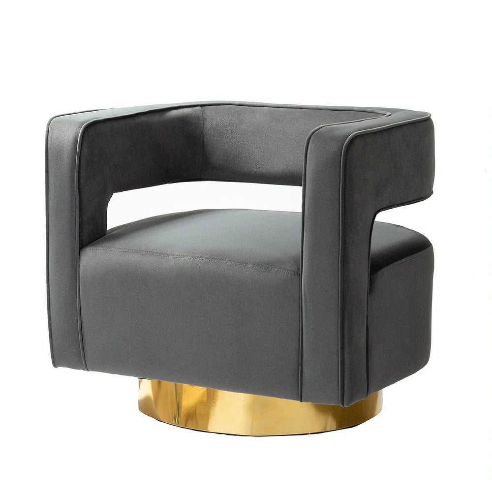 Carisa Modern Upholstered Swivel Comfy Open-Back Barrel Chair with Golden Base