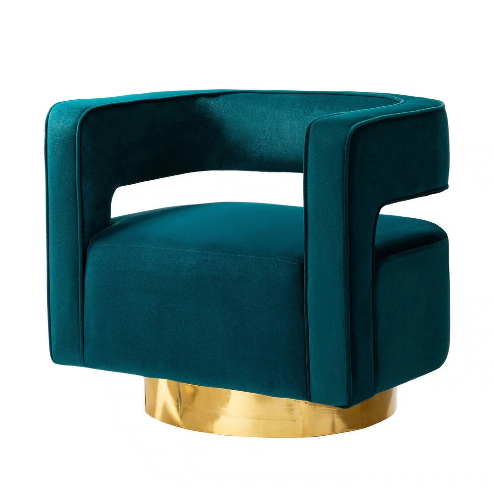 Carisa Modern Upholstered Swivel Comfy Open-Back Barrel Chair with Golden Base