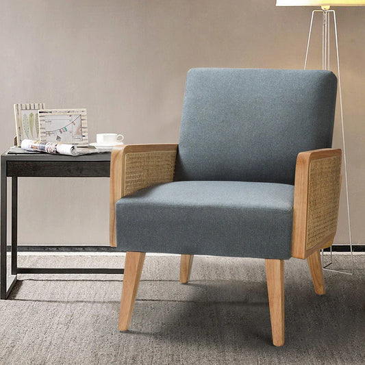 Carmina Upholstered Accent Chair with Natural Rattan Arms