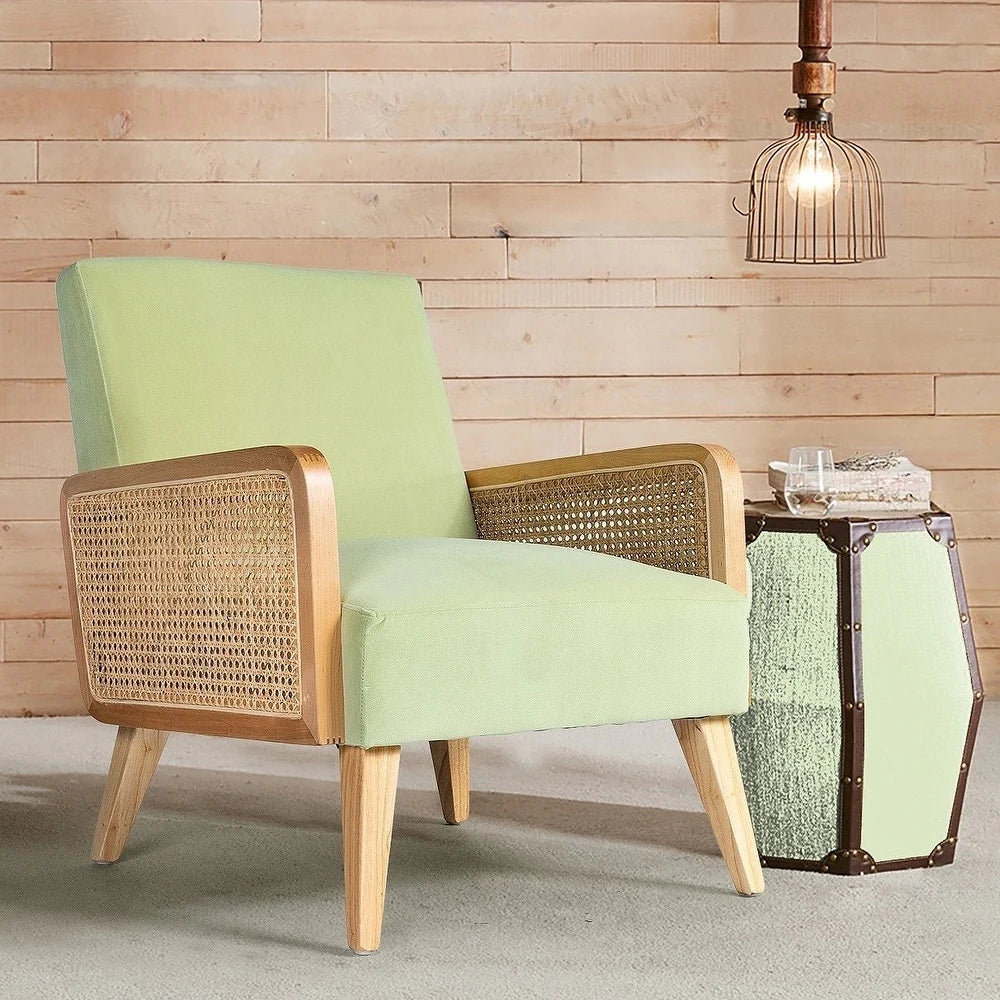 Carmina Upholstered Accent Chair with Natural Rattan Arms