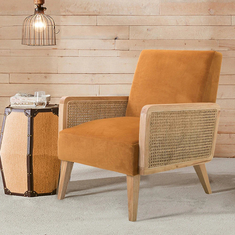 Carmina Upholstered Accent Chair with Natural Rattan Arms