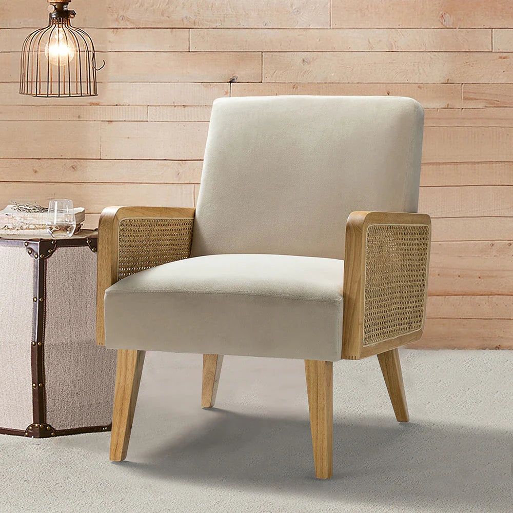 Carmina Upholstered Accent Chair with Natural Rattan Arms