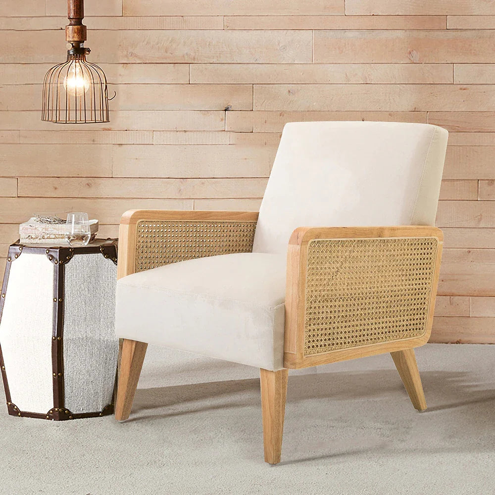 Carmina Upholstered Accent Chair with Natural Rattan Arms