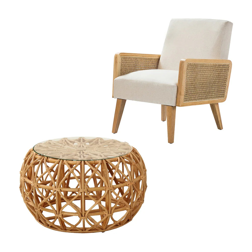 Carmina Wooden Frame Living Room Set with Wooden Legs