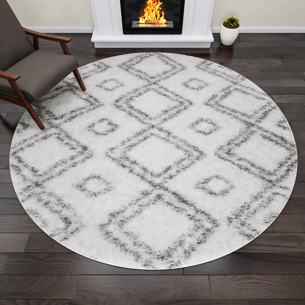 Premium White Grey Trellis Soft Plush Shag Area Rug