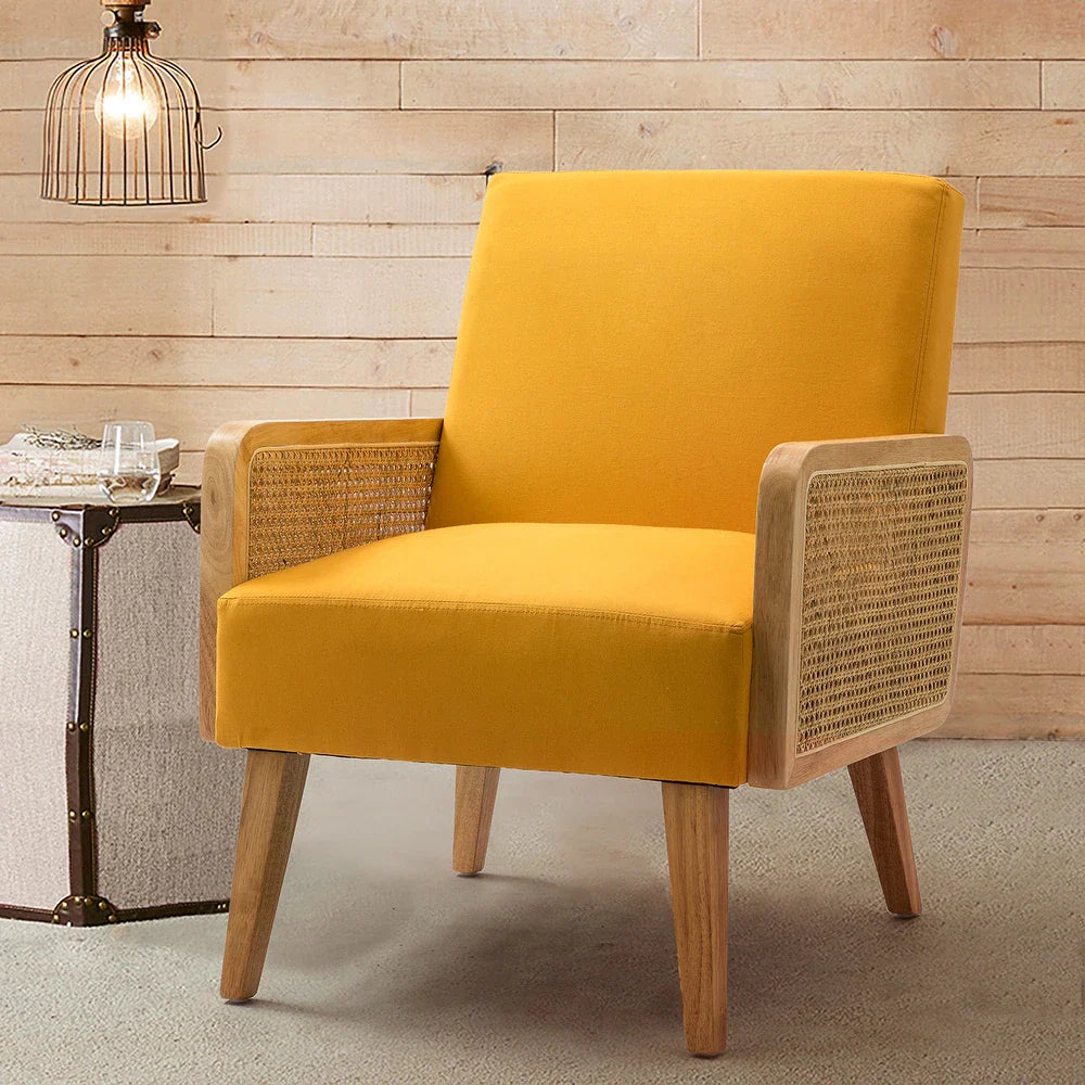 Carmina Upholstered Accent Chair with Natural Rattan Arms