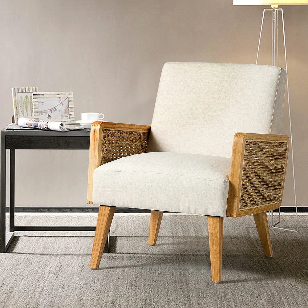 Carmina Upholstered Accent Chair with Natural Rattan Arms