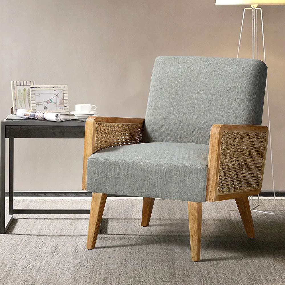 Carmina Upholstered Accent Chair with Natural Rattan Arms