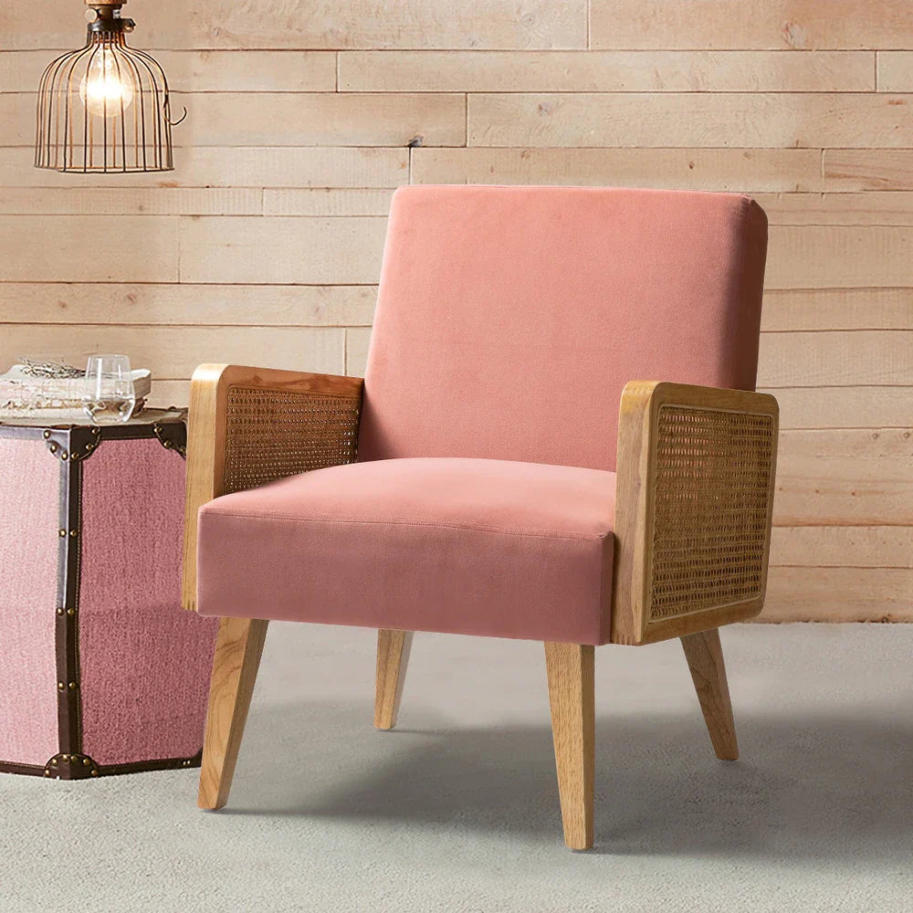 Carmina Upholstered Accent Chair with Natural Rattan Arms