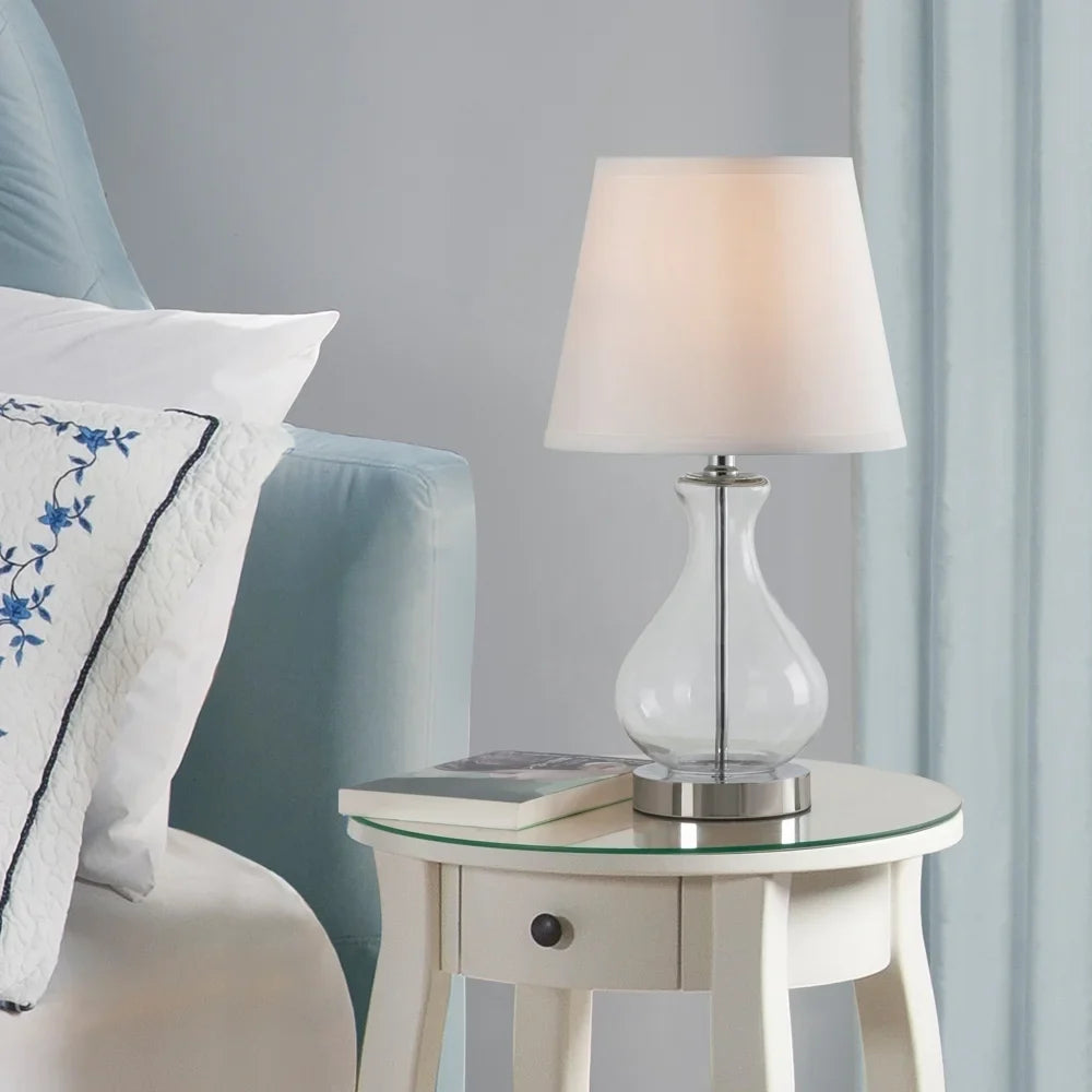 Catalina Lighting Transitional Juliette Glass Accent Lamp, White Shade and On/Off Switch, 18"H, Clear - 10" x 10"x 18"