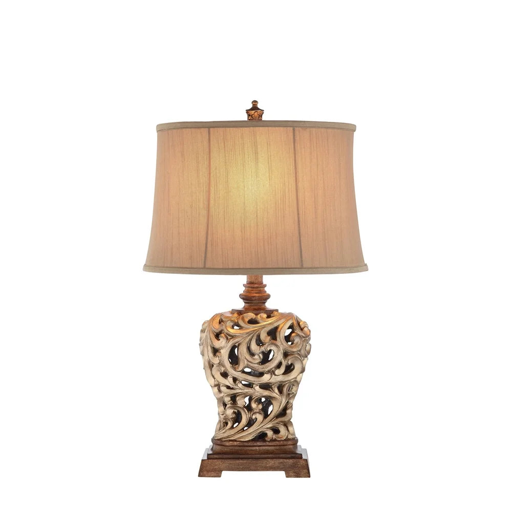 Catalina Piper 3-Way 28.5-Inch Open Scroll Table Lamp and Soft Sided Shantung Shade, Bulb Included