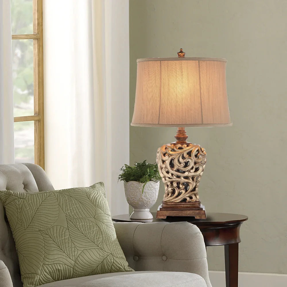 Catalina Piper 3-Way 28.5-Inch Open Scroll Table Lamp and Soft Sided Shantung Shade, Bulb Included