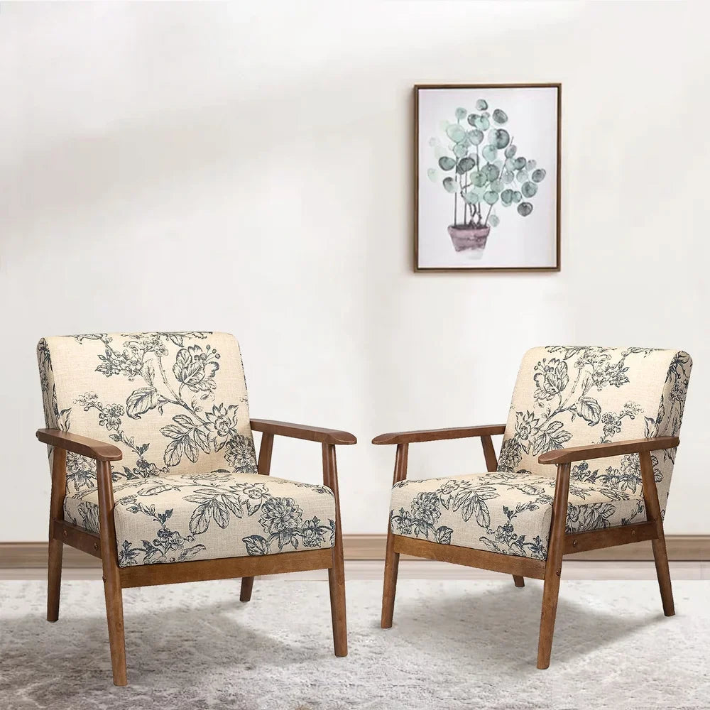 Ceandro Upholstered Armchair with Wooden Base,set of 2