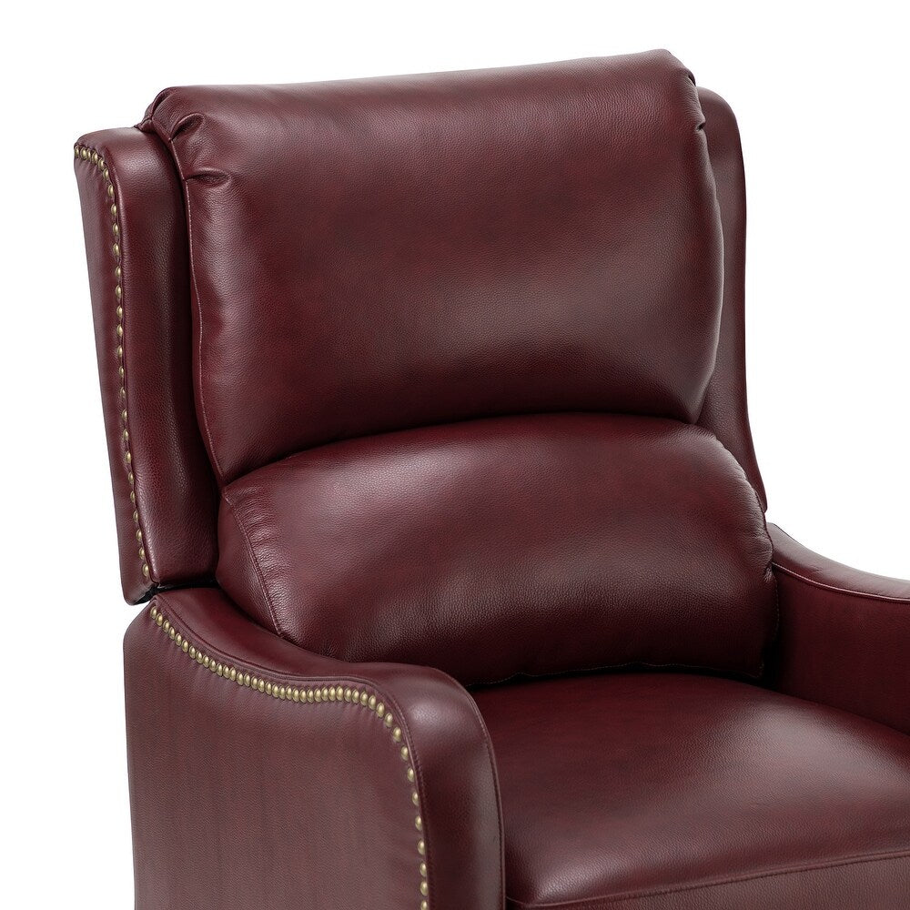 Cedric Modern Genuine Leather Nailhead Trim Pushback Recliner with Adjustable Footrest