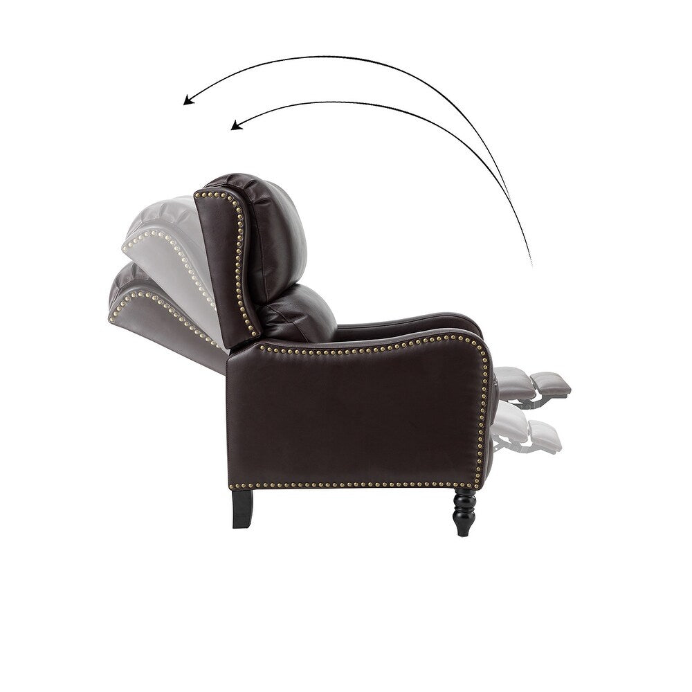 Cedric Modern Genuine Leather Nailhead Trim Pushback Recliner with Adjustable Footrest
