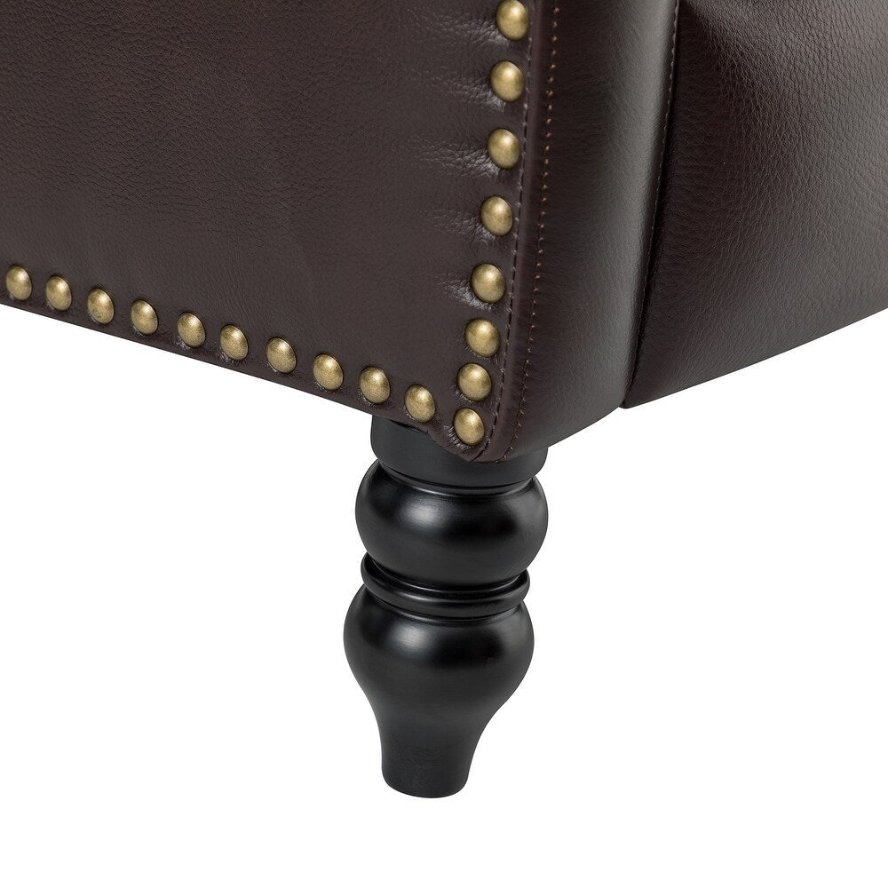 Cedric Modern Genuine Leather Nailhead Trim Pushback Recliner with Adjustable Footrest