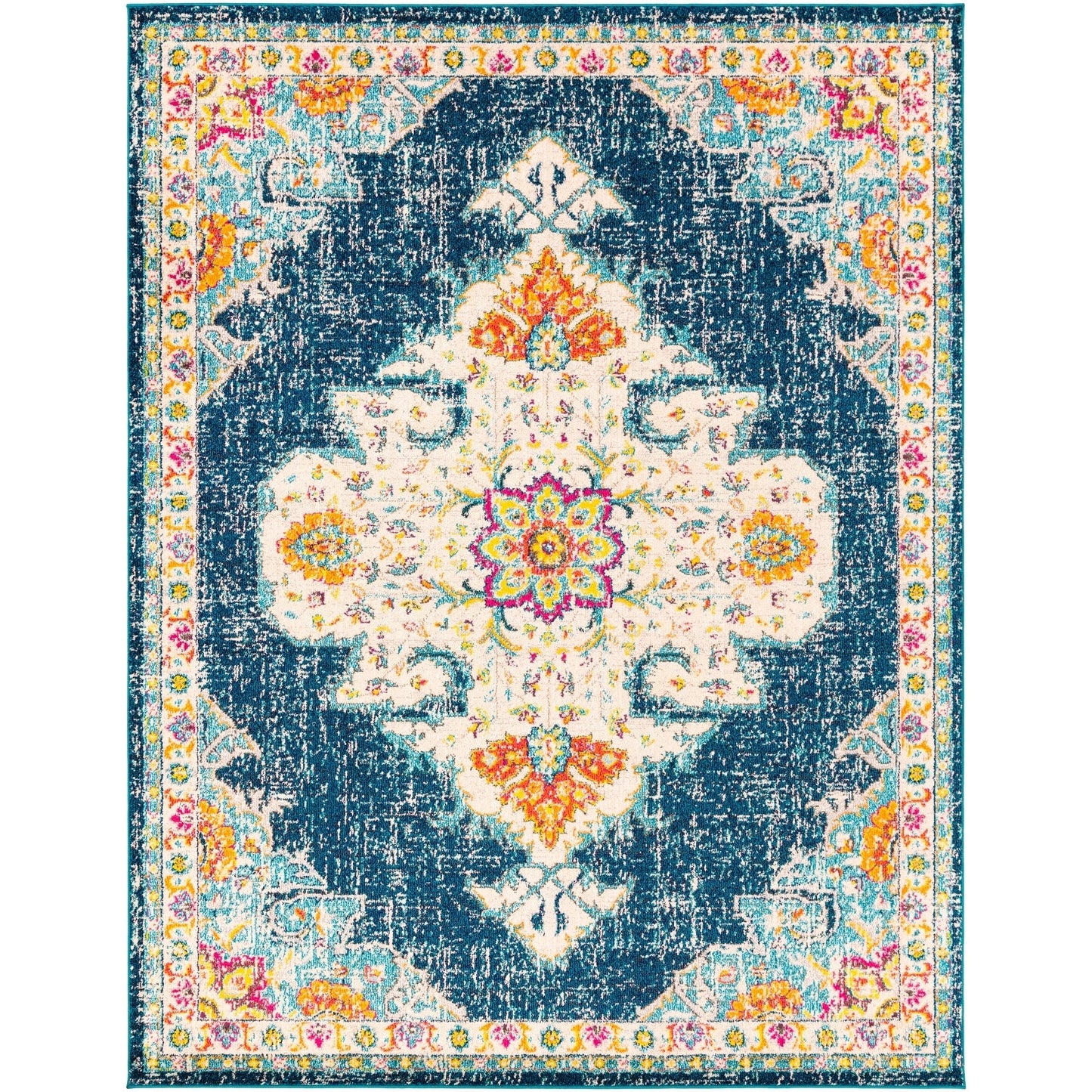 Vintage Medallion Navy Ivory Multi-color Area Rug