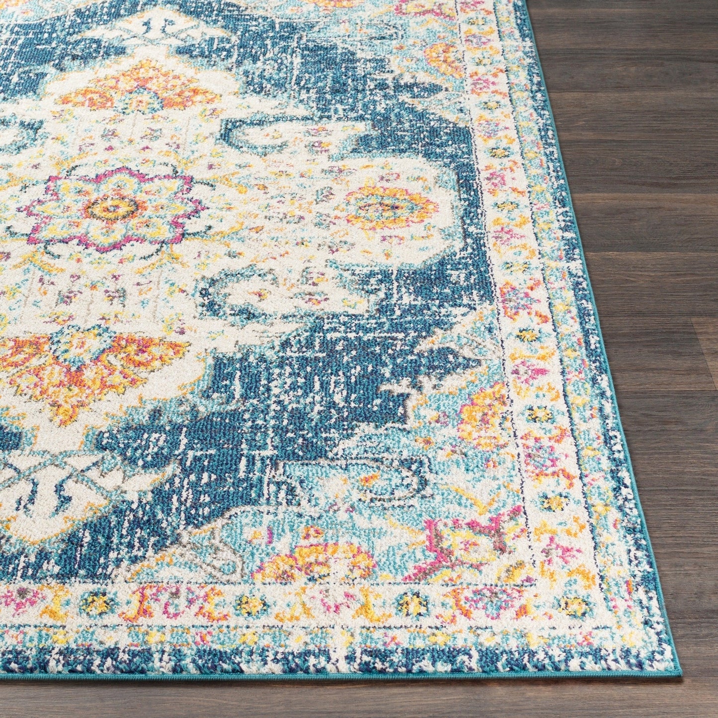 Vintage Medallion Navy Ivory Multi-color Area Rug