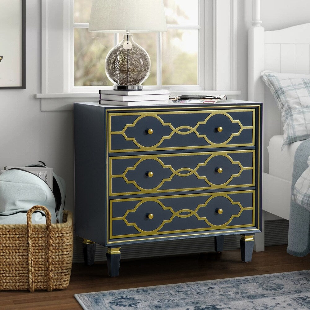 Charissa 3 Drawers Multifunctional Wood Accent Chest with Quatrefoil Pattern