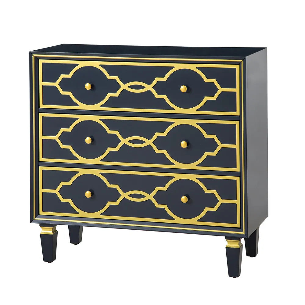 Charissa 3 Drawers Multifunctional Wood Accent Chest with Quatrefoil Pattern