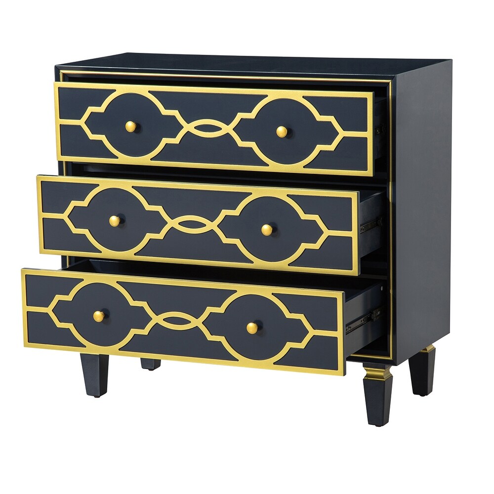 Charissa 3 Drawers Multifunctional Wood Accent Chest with Quatrefoil Pattern