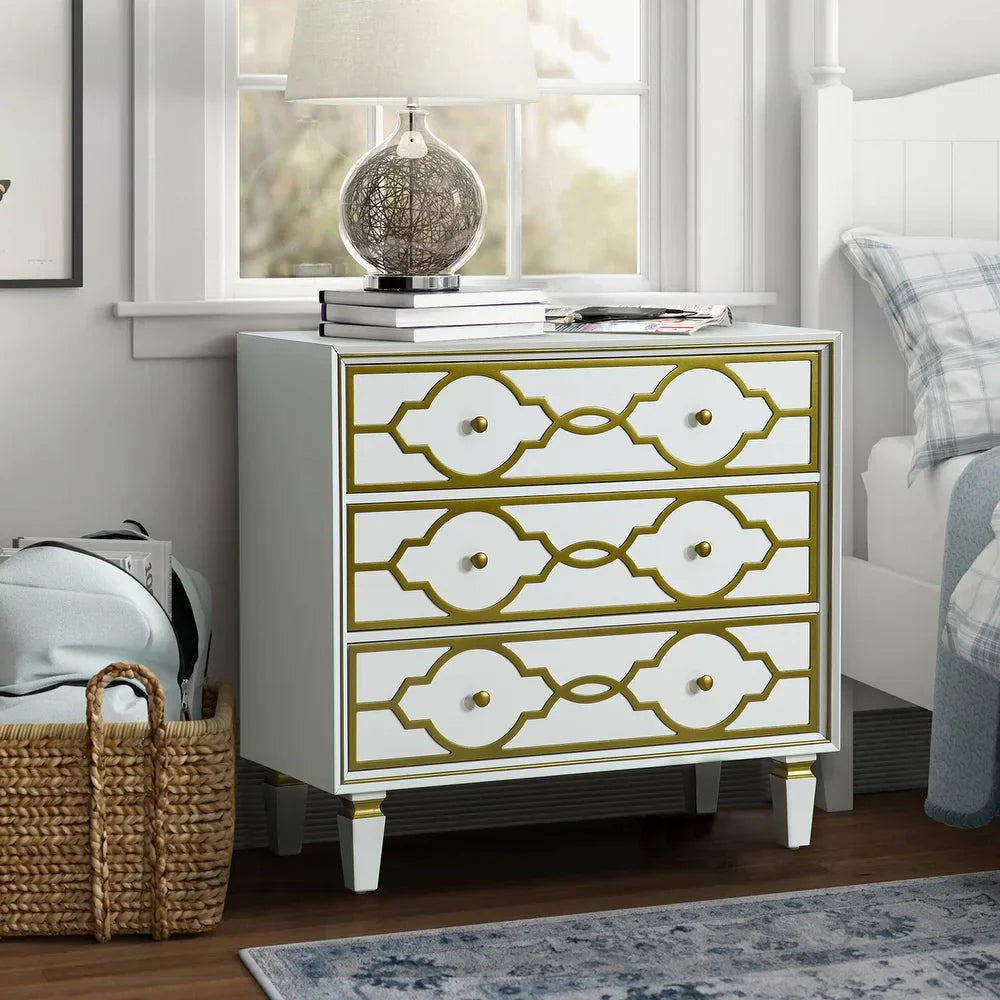 Charissa 3 Drawers Multifunctional Wood Accent Chest with Quatrefoil Pattern