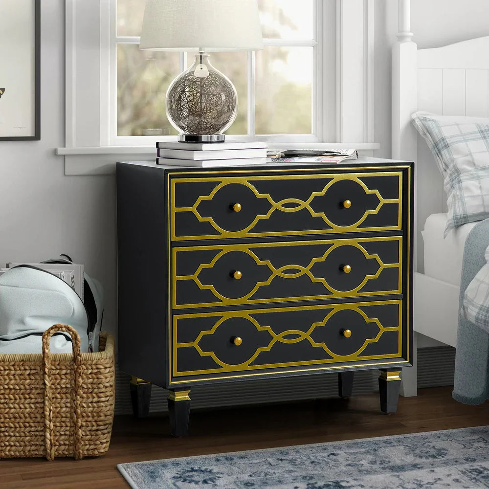 Charissa 3 Drawers Multifunctional Wood Accent Chest with Quatrefoil Pattern