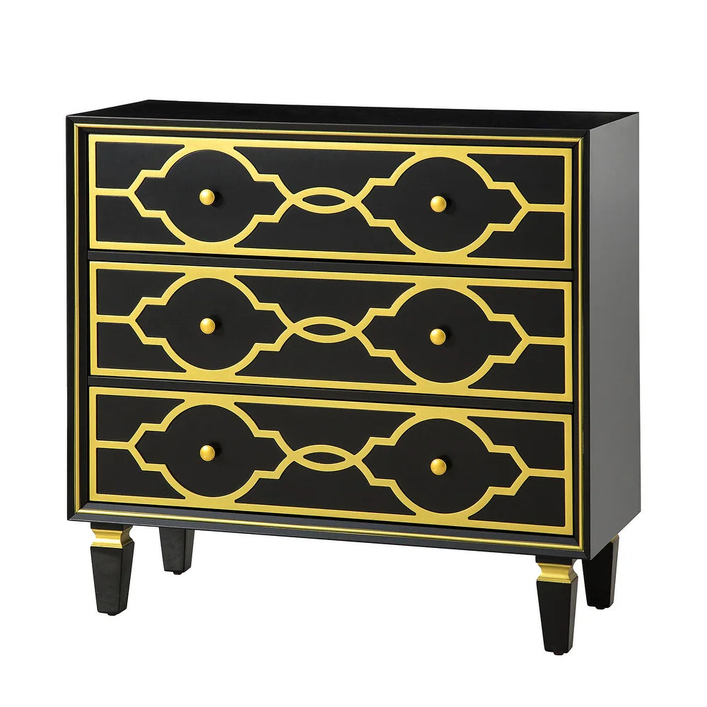 Charissa 3 Drawers Multifunctional Wood Accent Chest with Quatrefoil Pattern
