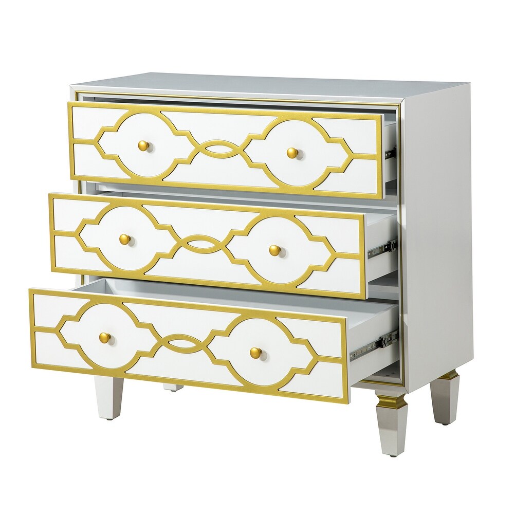 Charissa 3 Drawers Multifunctional Wood Accent Chest with Quatrefoil Pattern