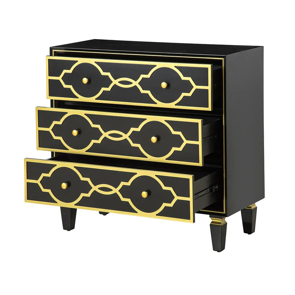 Charissa 3 Drawers Multifunctional Wood Accent Chest with Quatrefoil Pattern