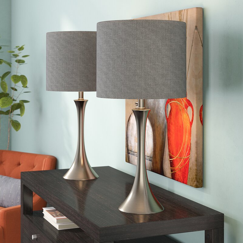 Metal Nickel Finish 25" Table Lamp Set (Set of 2)