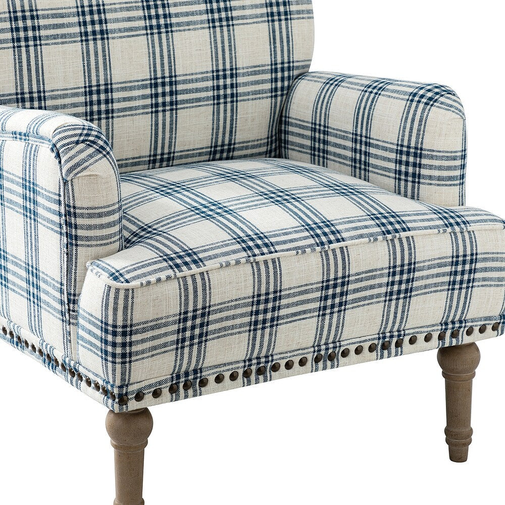 Geltrude Farmhouse Vintage Plaid Accent Armchair with Nailhead Trim Set of 2