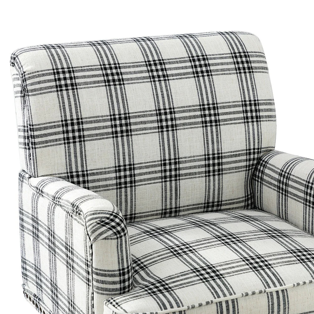 Geltrude Farmhouse Vintage Plaid Accent Armchair with Nailhead Trim Set of 2