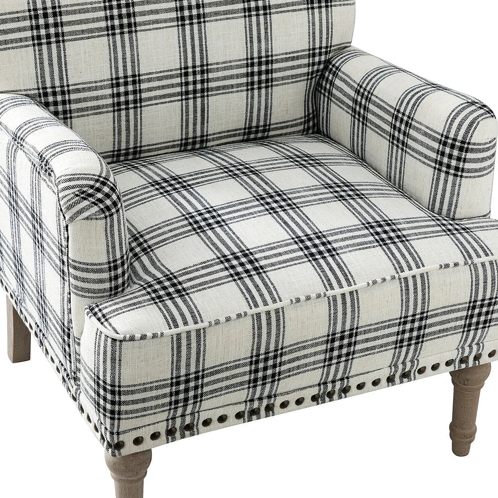 Geltrude Farmhouse Vintage Plaid Accent Armchair with Nailhead Trim Set of 2