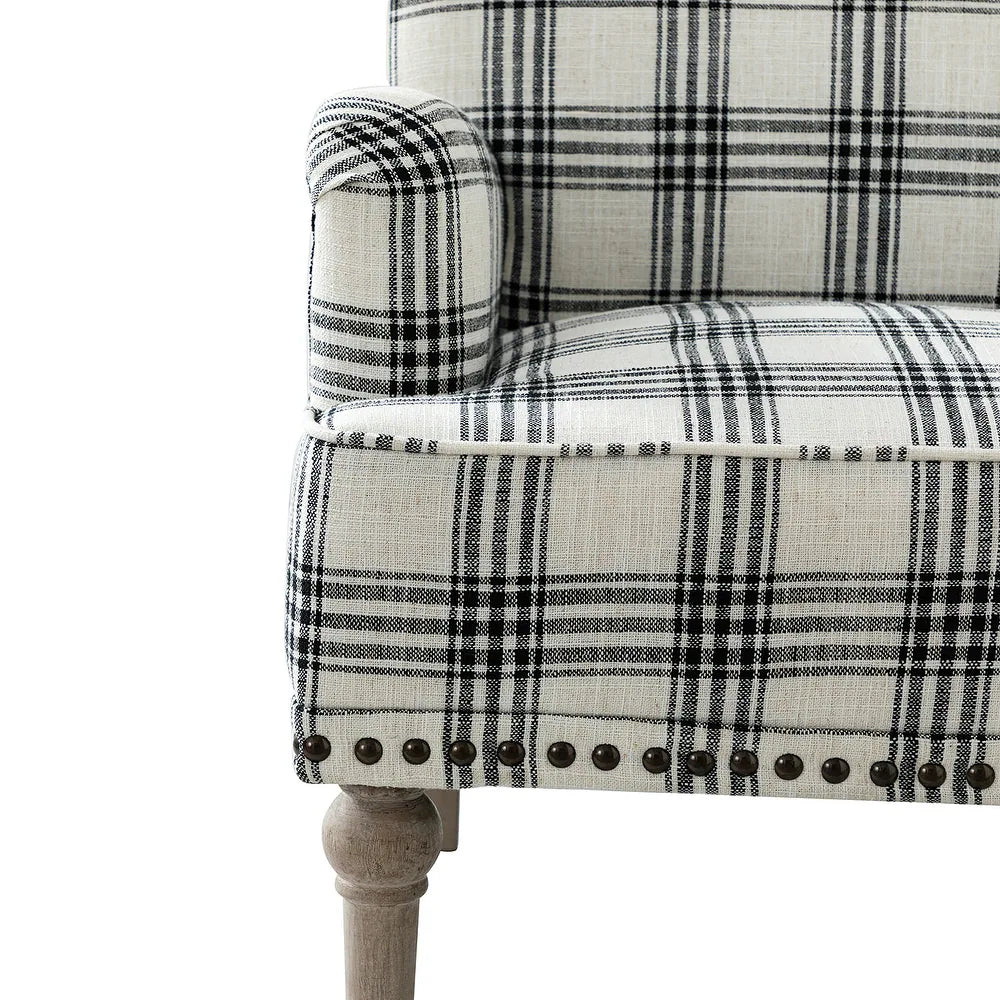 Geltrude Farmhouse Vintage Plaid Accent Armchair with Nailhead Trim Set of 2