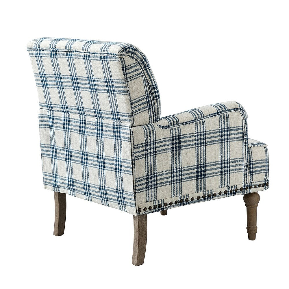 Geltrude Farmhouse Vintage Plaid Accent Armchair with Nailhead Trim Set of 2