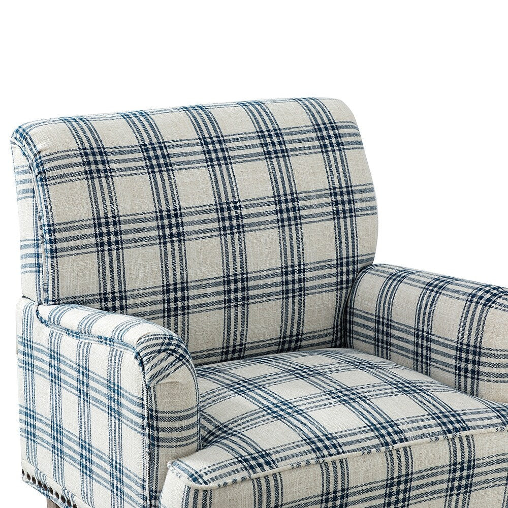 Geltrude Farmhouse Vintage Plaid Accent Armchair with Nailhead Trim Set of 2