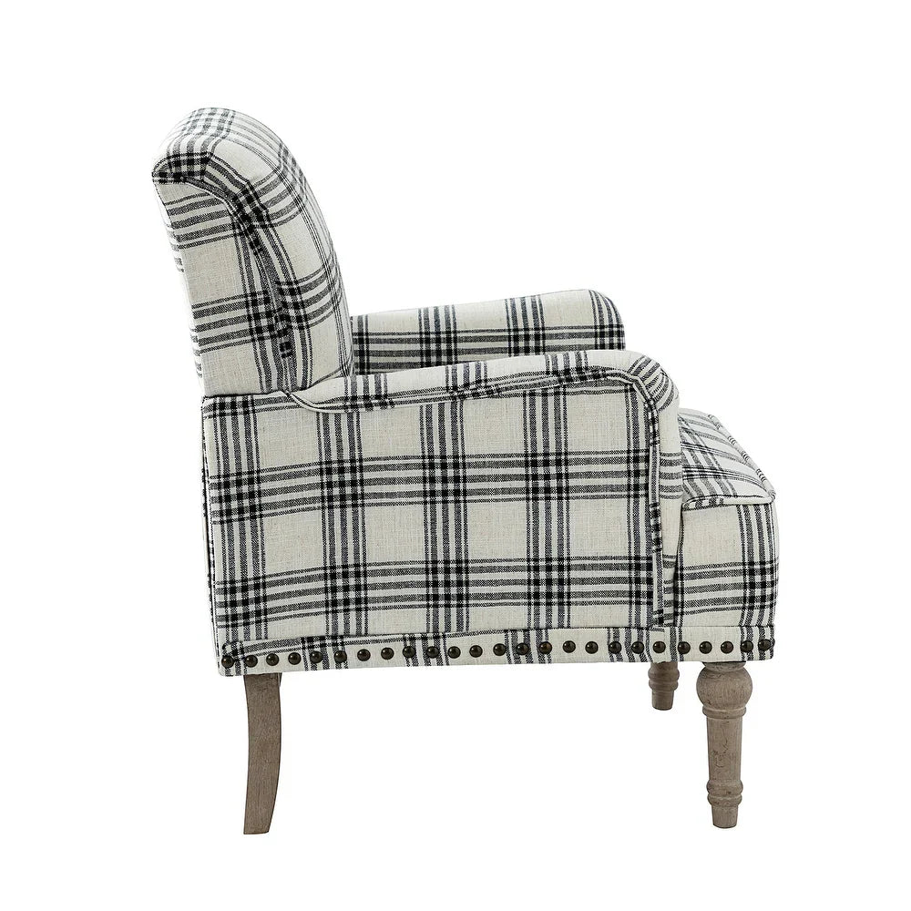 Geltrude Farmhouse Vintage Plaid Accent Armchair with Nailhead Trim Set of 2